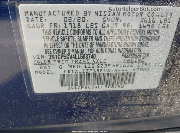 3N1CP5CV4LL508740 2020 NISSAN KICKS Blue Engine compartment view