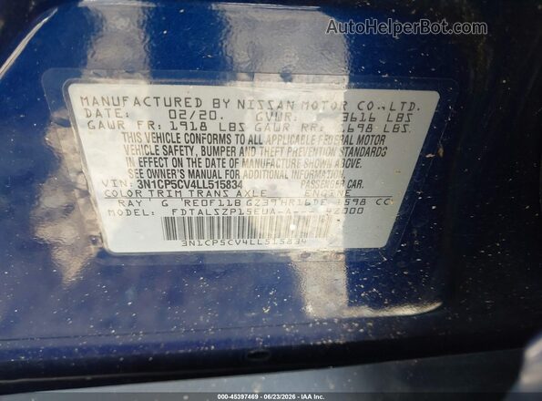3N1CP5CV4LL515834 2020 NISSAN KICKS Синий Вид подкапотного пространства