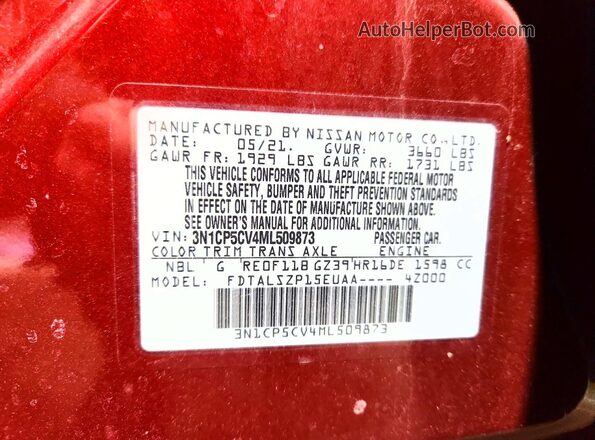3N1CP5CV4ML509873 2021 NISSAN KICKS Burgundy 