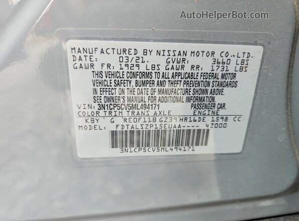 3N1CP5CV5ML494171 2021 NISSAN KICKS Gray Vista interior de 360 grados