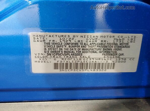 3N1CP5CV5PL483322 2023 NISSAN KICKS Blue 360 interior view