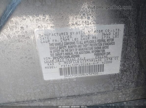 3N1CP5CV5RL492900 2024 NISSAN KICKS Gray Widok komory silnika