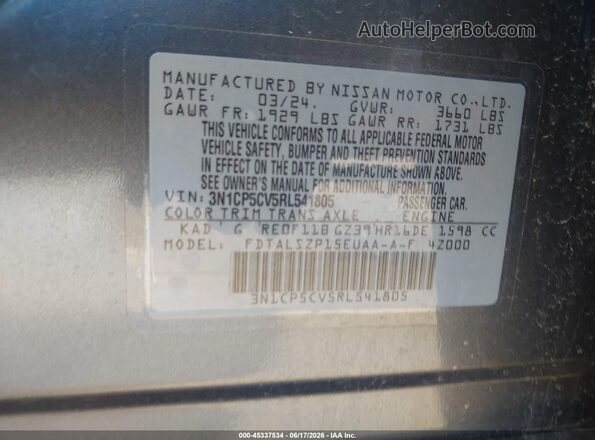 3N1CP5CV5RL541805 2024 NISSAN KICKS Black Widok komory silnika