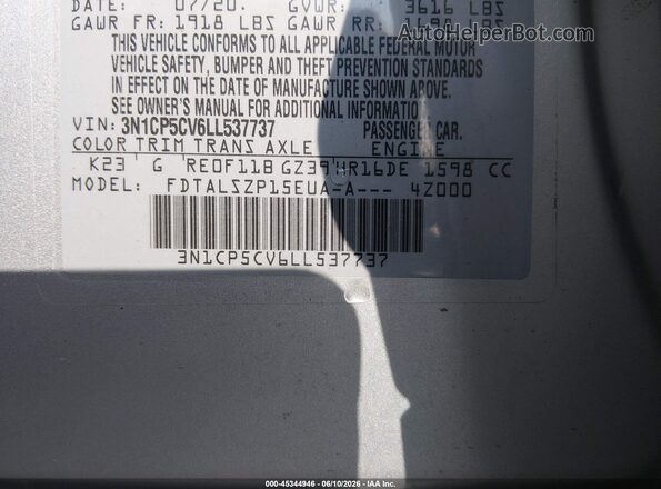 3N1CP5CV6LL537737 2020 NISSAN KICKS Silver Vista del compartimento del motor