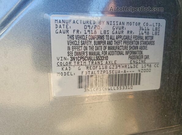 3N1CP5CV6LL553310 2020 NISSAN KICKS Gray 
