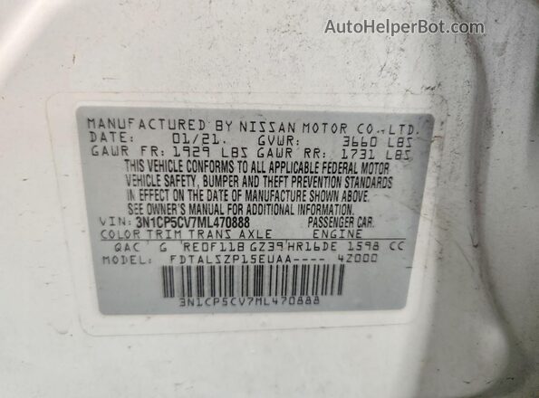 3N1CP5CV7ML470888 2021 NISSAN KICKS White 