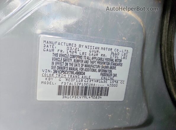3N1CP5CV7ML490834 2021 NISSAN KICKS Gray 