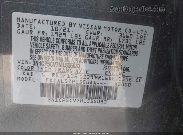 3N1CP5CV7ML555083 2021 NISSAN KICKS Gray Շարժիչի բաժամունքի տեսք