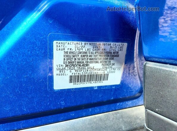 3N1CP5CV7NL482301 2022 NISSAN KICKS Синий 