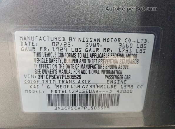 3N1CP5CV7PL505529 2023 NISSAN KICKS Gray 
