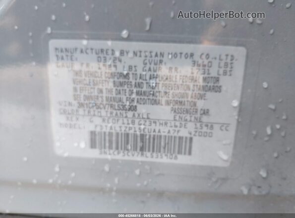 3N1CP5CV7RL535908 2024 NISSAN KICKS Teal Вид підкапотного простору