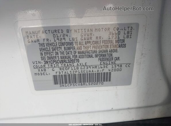 3N1CP5CV8RL520270 2024 NISSAN KICKS White Вид підкапотного простору
