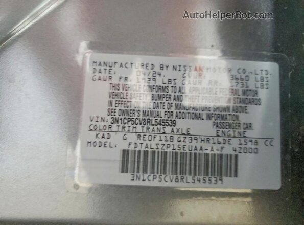 3N1CP5CV8RL545539 2024 NISSAN KICKS Gray 