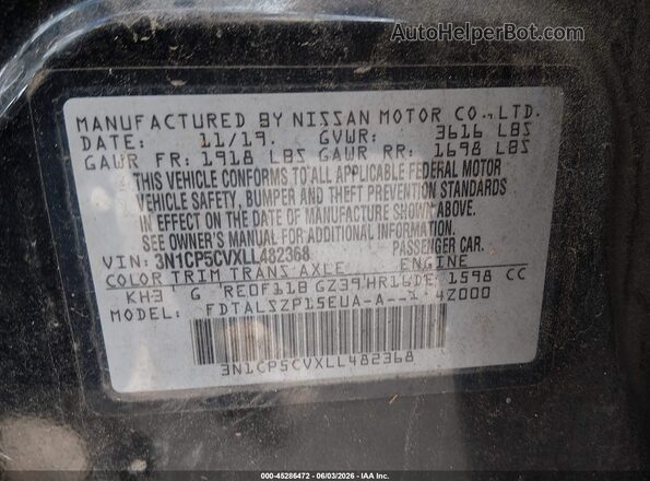 3N1CP5CVXLL482368 2020 NISSAN KICKS Black Engine compartment view