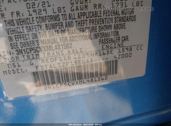3N1CP5CVXML481562 2021 NISSAN KICKS Blue Вид підкапотного простору