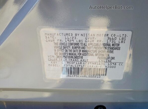 3N1CP5CVXRL502210 2024 NISSAN KICKS Gray Вид наклейки з VIN-кодом
