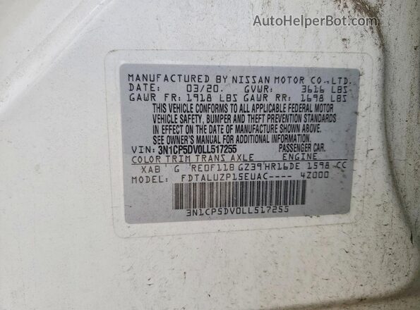 3N1CP5DV0LL517255 2020 NISSAN KICKS Белый Вид наклейки с VIN-кодом