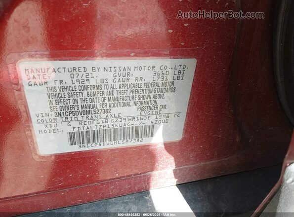 3N1CP5DV0ML527382 2021 NISSAN KICKS Red Շարժիչի բաժամունքի տեսք