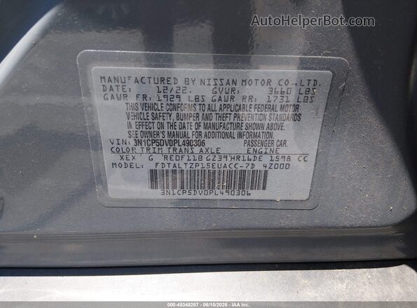 3N1CP5DV0PL490306 2023 NISSAN KICKS Gray Engine compartment view