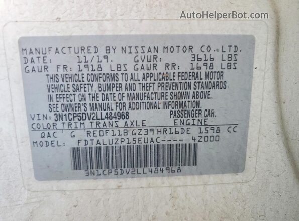 3N1CP5DV2LL484968 2020 NISSAN KICKS White 