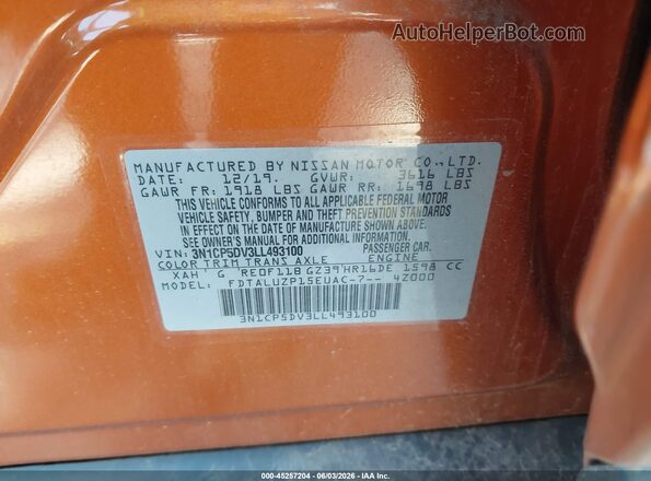 3N1CP5DV3LL493100 2020 NISSAN KICKS Orange Widok komory silnika