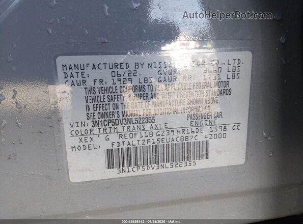 3N1CP5DV3NL522355 2022 NISSAN KICKS Gray Вид підкапотного простору