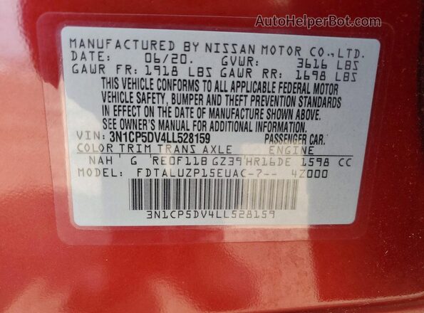 3N1CP5DV4LL528159 2020 NISSAN KICKS Red 