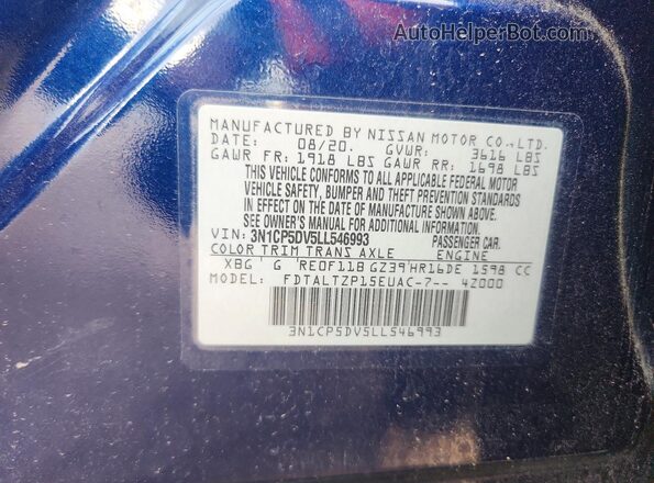 3N1CP5DV5LL546993 2020 NISSAN KICKS Blue Engine compartment view