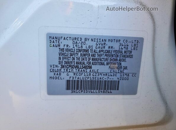 3N1CP5DV6LL548266 2020 NISSAN KICKS White 