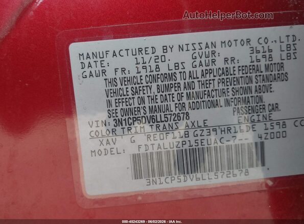 3N1CP5DV6LL572678 2020 NISSAN KICKS Red Շարժիչի բաժամունքի տեսք