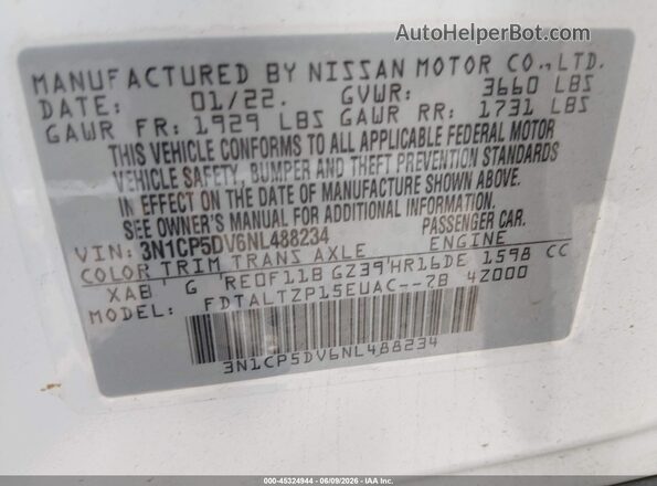 3N1CP5DV6NL488234 2022 NISSAN KICKS White Widok komory silnika