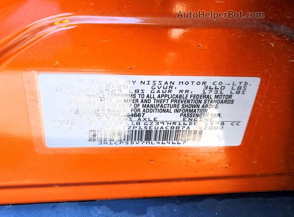 3N1CP5DV7ML464667 2021 NISSAN KICKS Orange Widok naklejki z numerem VIN