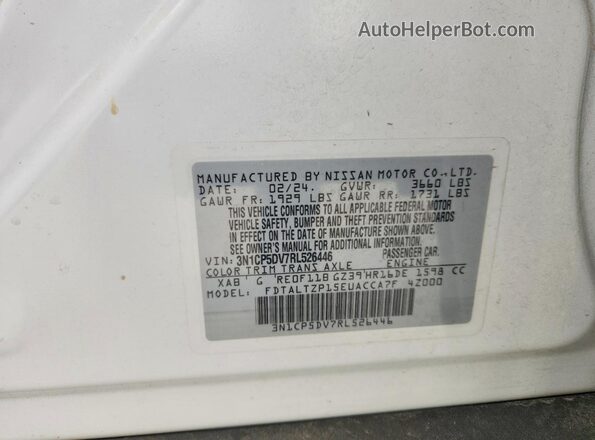 3N1CP5DV7RL526446 2024 NISSAN KICKS Белый Вид подкапотного пространства