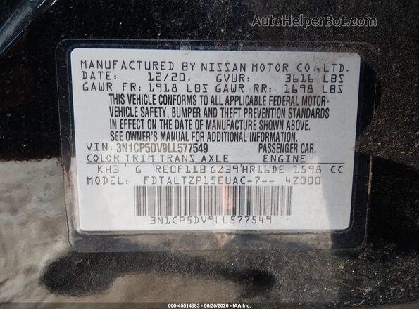 3N1CP5DV9LL577549 2020 NISSAN KICKS Black Widok komory silnika