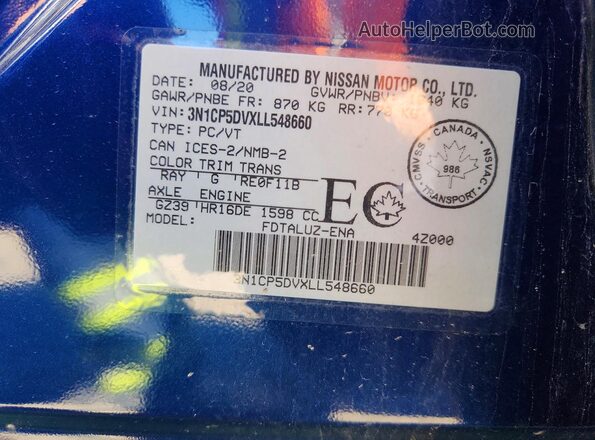 3N1CP5DVXLL548660 2020 NISSAN KICKS Blue 