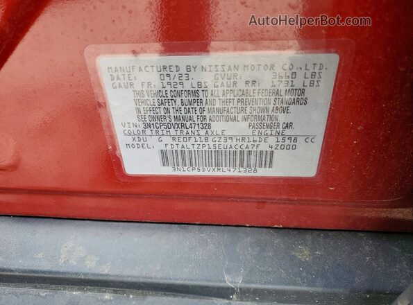 3N1CP5DVXRL471328 2024 NISSAN KICKS Red Вид наклейки з VIN-кодом