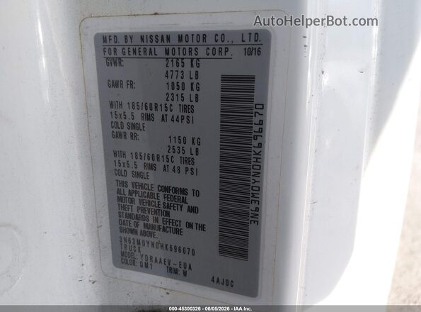 3N63M0YN0HK696670 2017 CHEVROLET CITY EXPRESS White Вид підкапотного простору