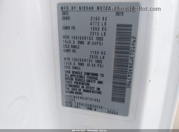 3N6CM0KN0JK701462 2018 NISSAN NV200 White Շարժիչի բաժամունքի տեսք