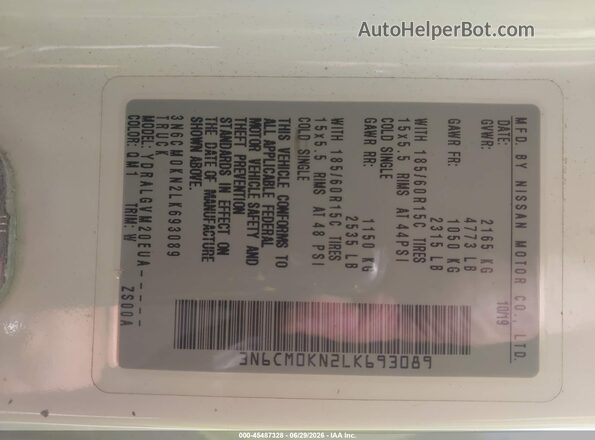 3N6CM0KN2LK693089 2020 NISSAN NV200  CARGO White Widok komory silnika