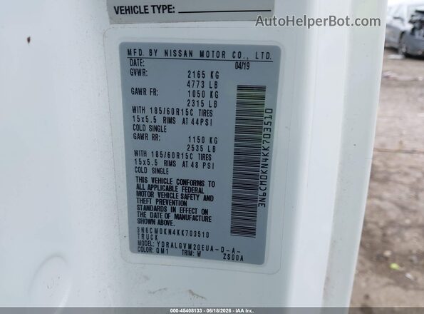 3N6CM0KN4KK703510 2019 NISSAN NV200 White ძრავის განყოფილების ხედი