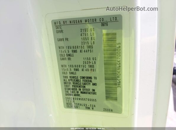 3N6CM0KN6GK700065 2016 NISSAN NV200 White Շարժիչի բաժամունքի տեսք