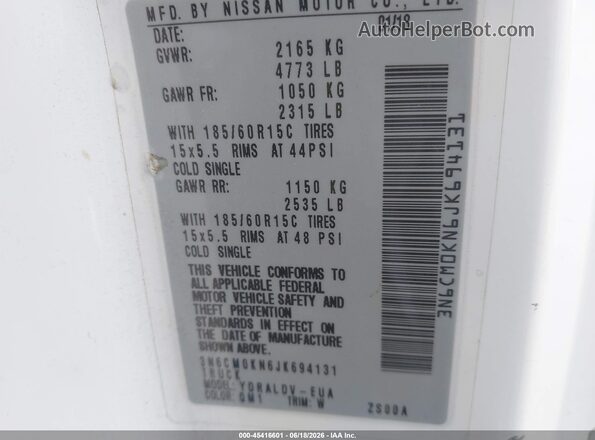 3N6CM0KN6JK694131 2018 NISSAN NV200 White ძრავის განყოფილების ხედი