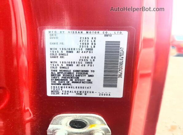 3N6CM0KN8LK690147 2020 NISSAN NV200 Red 