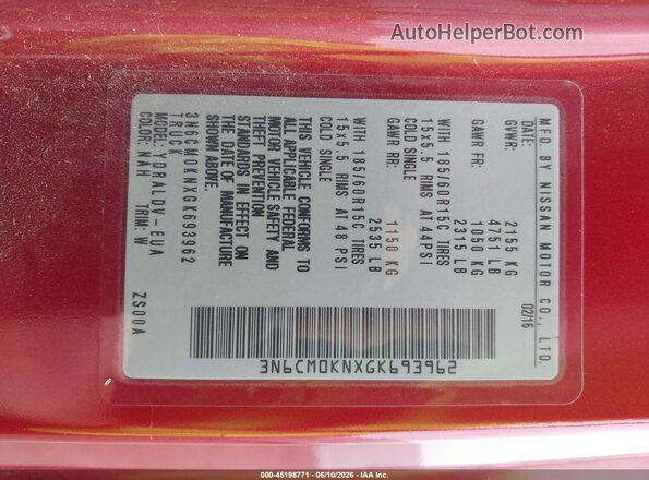 3N6CM0KNXGK693962 2016 NISSAN NV200 Red 