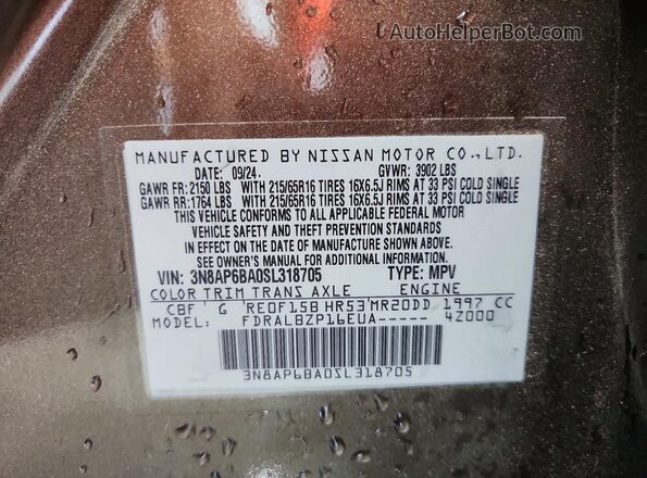 3N8AP6BA0SL318705 2025 NISSAN KICKS Tan Շարժիչի բաժամունքի տեսք