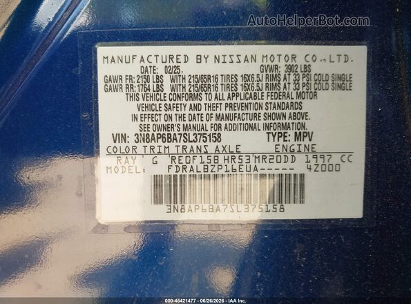 3N8AP6BA7SL375158 2025 NISSAN KICKS Blue Engine compartment view