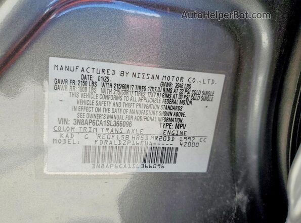 3N8AP6CA1SL366096 2025 NISSAN KICKS Gray 