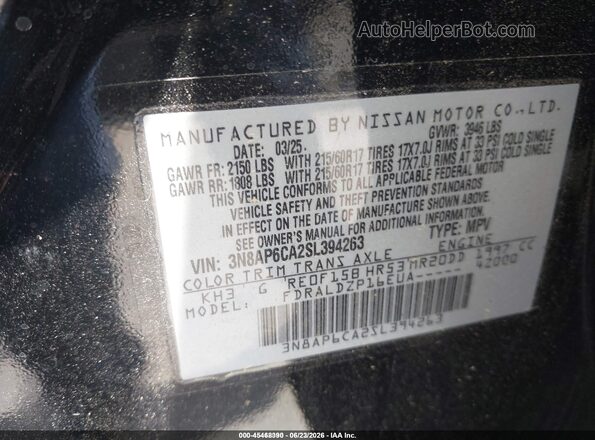 3N8AP6CA2SL394263 2025 NISSAN KICKS Black Vista del compartimento del motor