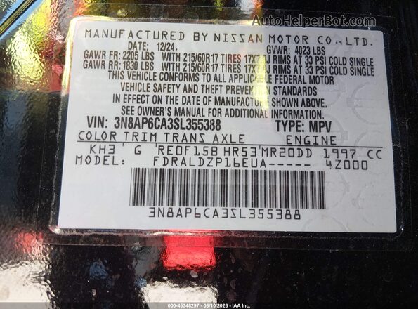3N8AP6CA3SL355388 2025 NISSAN KICKS Black Vista del compartimento del motor
