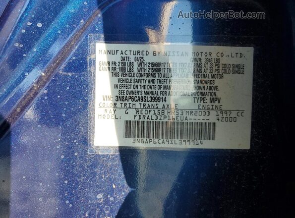 3N8AP6CA9SL399914 2025 NISSAN KICKS Синий Вид наклейки с VIN-кодом